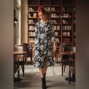 BRYN WALKER FLORAL LANTERN SLEEVE SHIFT ‘RYA DRESS’ IN CREAM/BLACK